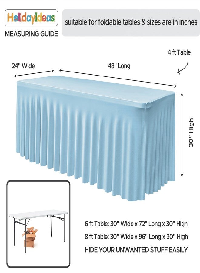 HolidayIdeas Floor Length 4ft Spandex Tablecloth Fitted Stretch Table Skirts 24x48 Inch, Ruffle Design Wrinkle-Free Polyester Table Cover for Weddings Parties Banquets Events,Baby Blue, 2 Pcs - Image 5